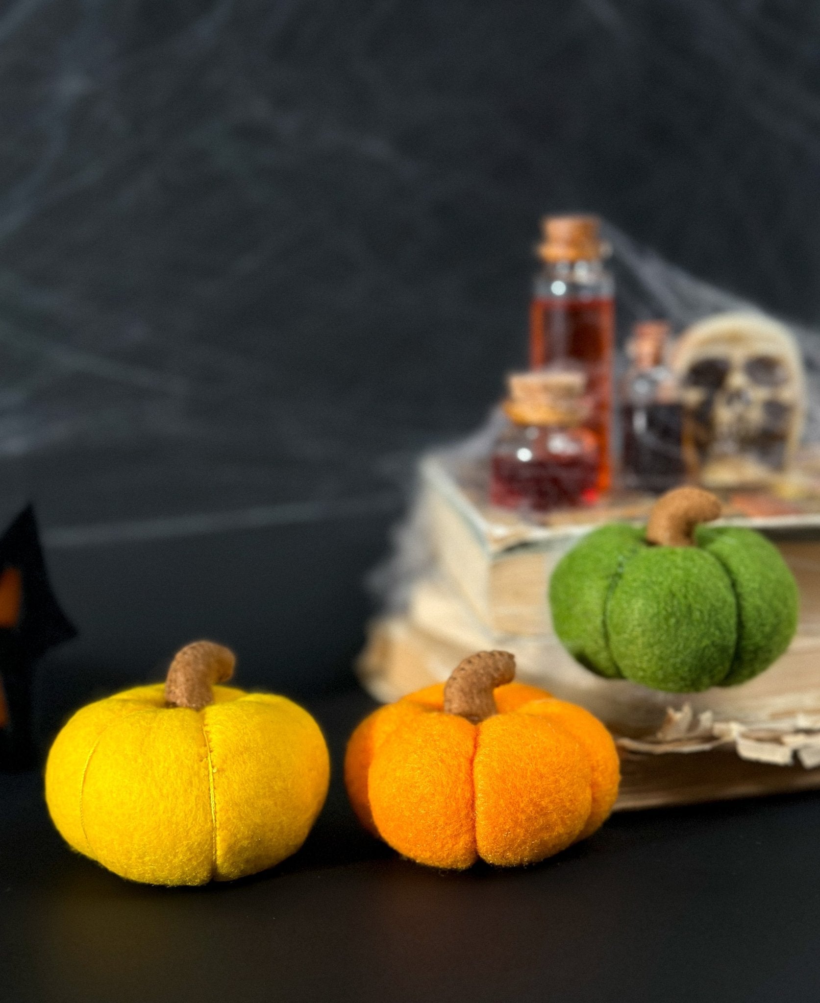 Mini Felt Halloween Pumpkins – Set of 3, Soft Autumn Decor for Spooky Season - WoollyFox